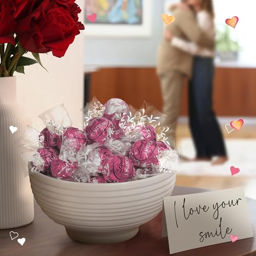 Lindt LINDOR Strawberries and Cream White Chocolate Candy Truffles, Valentine's Day White Chocolate with Strawberries and Cream White Truffle Filling, 8.5 oz. Bag