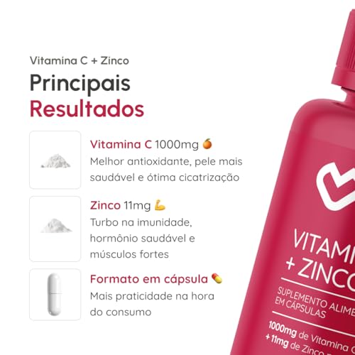 Vitamina C 1000mg e Zinco - Suporte Imunológico e Antioxidante - 60 Cápsulas, Vhita