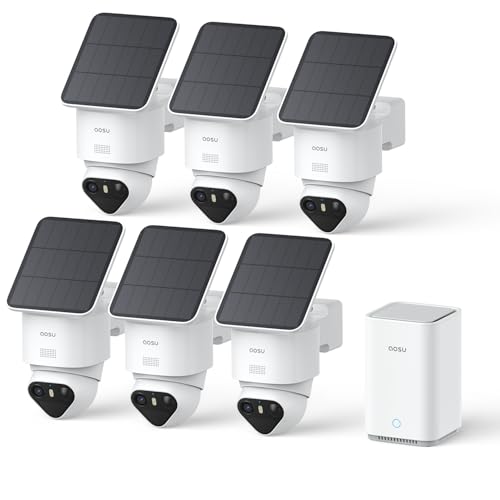 aosu 4K T2 Ultra Camera Surveillance WiFi Exterieure sans Fil Solaire, 6 Cam-Kit & aosuBase 2.0, 8MP Vision Nocturne, sans Abonnement, 32 Go Local & 1 to...