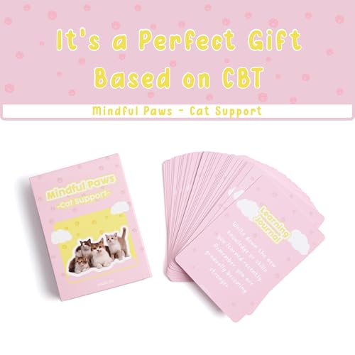 Image of 52 Cat-Themed Affirmation Cards Against Anxiety with Wooden Display Stand - Affirmation Cards for Women - Positive Affirmations Cards for Anxiety Relief, Stress Relief, and Self-Care