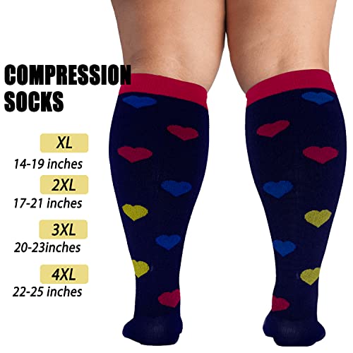 Image of Plus Size Compression Socks, 20-30 mmHg Wide Calf Compression Stockings, Knee High Extra Wide Support Revovery Socks for Men and Women for Circulation Running Flying Nurses Pregnancy