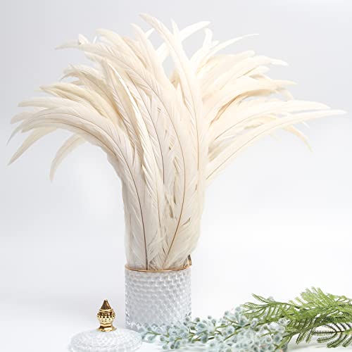THARAHT 50PCS Rooster Coque Tail Feathers Bulk Natural 12-14Inch 30-35cm for Crafting Wedding Fly Tying Feather Party Performances DIY Decoration Rooster Tail Feather,White by THARAHT - Used condition - Image 5