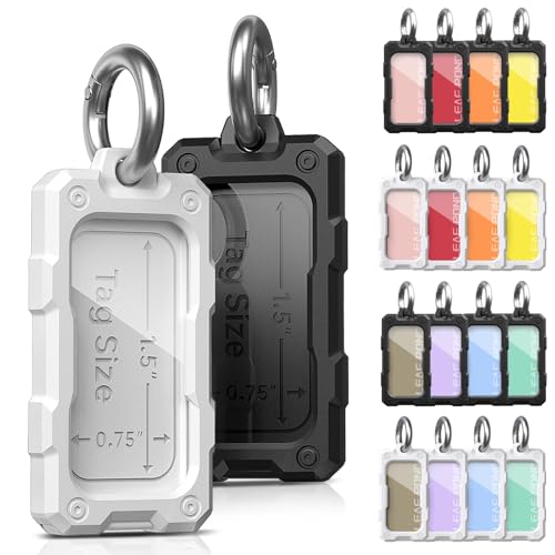 Leaf Pond 16 Pack Solid Plastic Key Tags with Keychain Rings, Color ID Name Label in Clear Windows.