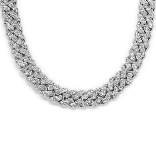 Men's 8''18''20''22''24'' Silver Stainless Steel Cuban Link Chain Necklace - Iced Out Thick Chain for Women and Bling Diamond-Cut Cuban Link Chains for Men - Hip Hop Jewelry