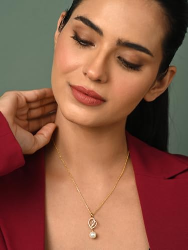 Image of CLARA 925 Silver Zahab Pearl Interlocked Pendant Earrings Chain Necklace