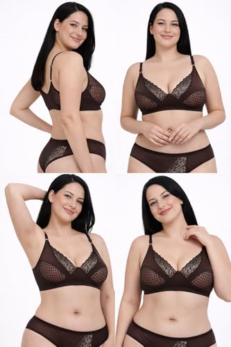 Image of Women Lace Bra And panty set Pure cotton Non-Padded Wire-Free Full Coverage Soft Breathable Fabric Comfortable Innerwear