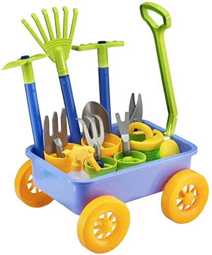 Delex Pull along Kids Wagon Wheelbarrow and Gardening, Beach and Tools Play Set With Water Pail and...