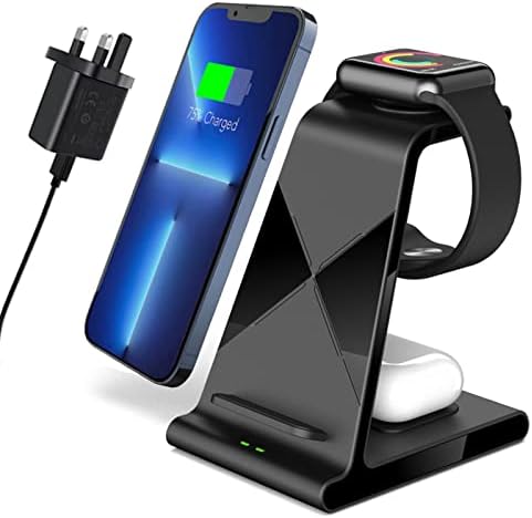 Cargador Inalámbrico 3 en 1, Base de Carga inalámbrica Compatible con iPhone  13/13 Pro Max/12/12 Pro Max/X/XR/XS Max/airpods 3/2/Pro, iWatch  7/SE/6/5/4/3/2 - PREYCA
