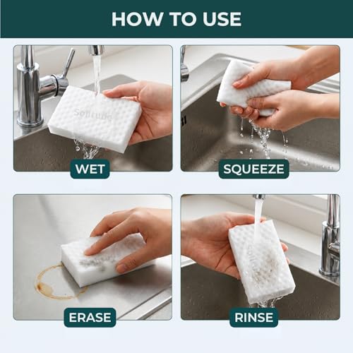 Image of Solitude Pack of 4 Magic Eraser Cleaning Sponges | Multi-Surface Melamine Foam for Kitchen, Bathroom, Walls, and Shoes