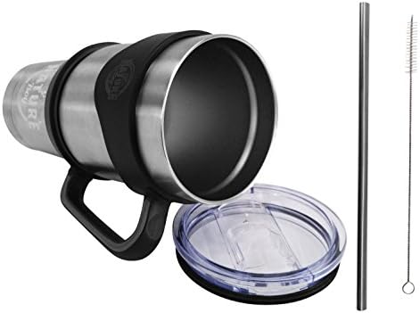 Nature Boy 30 oz Stainless Steel Travel Tumbler Set with Coffee Mug Handle, Vacuum Sealed Sliding Lid, Drinking Straw & Wire Cleaning Brush
