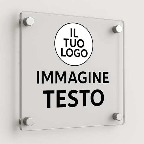 Targa personalizzabile - Tabella personalizzata - Cartello insegna trasparente lucido personalizzata - con stampa a colori, PERSONALIZZALA QUI (Quadrato 20 cm)