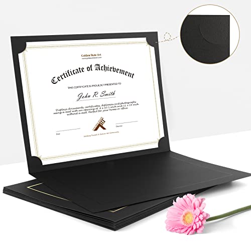 Golden State Art, Pack Of 25, 8.5X11 Photo Folders, Cardboard Picture Frame, Paper Photo Frame Cards, Special For Certificate Document Holders, Diploma Holders, Award Holders(Black With Gold Lining) #TOP3