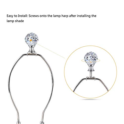 Peesin 2 Pack Lamp Finials, 1/4-27 Inch Base Threaded Diamond Crystal Glass Lamp Shade Top Screw, Finials For Lamps With Silver Aluminum Base, Lamp Shade Finials Decorative For Table Or Floor Lamps #TOP3