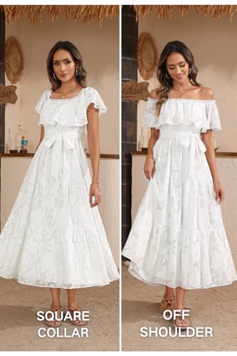 Image of Plus Size Chiffon Off The Shoulder Maxi Long Floral Summer Casual Beach Boho Sundress Women 2024
