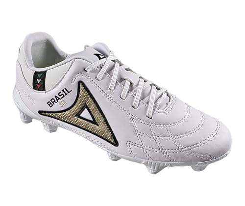 Pirma Youth Soccer Cleats Firm Ground Brasil STD 3052 (White/Gold, US Footwear Size System, Big Kid, Numeric, Medium, 4.5)
