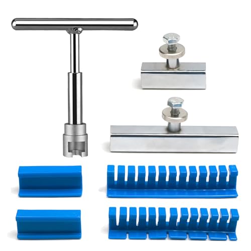 Image of Paintless Dent Removal Kit, 1 x T-bar Puller & 4 x Puller Lines & 2 x Stainless Steel Grooves, Professional PDR Tool Set for Car Dent Repair on Doors, Hoods & Body Panels