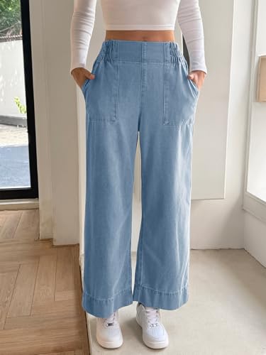 Cicy Bell Womens Wide Legs Baggy Jeans Elastic High Waisted Casual Loose Boyfriend Denim Pants with Pockets2