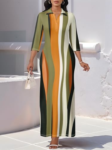 Image of PinkPatty Women's Casual 3 /4 Sleeve Polo V Neck Bodycon Maxi Dress