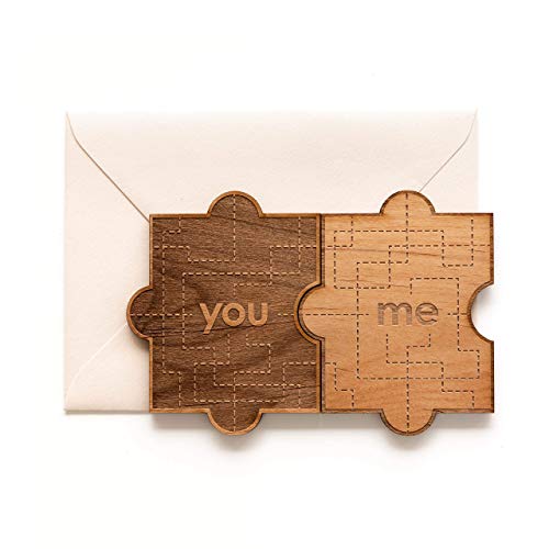 You & Me Puzzle Piece Wood Card [Handmade Gifts, 2 Pieces, Love, Anniversary, Wedding, Birthday, Just Because] #TOP3
