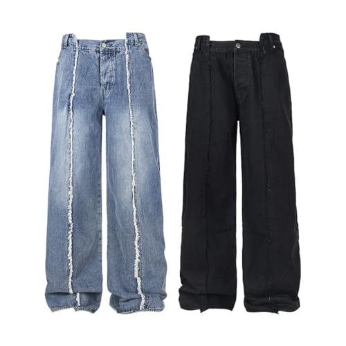 Men's Casual Trousers, Distressed Wash, Wide Leg Straight Pants, American High Street Style4