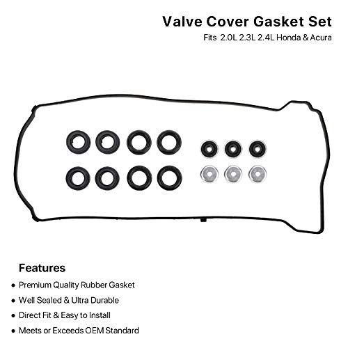 Valve Cover Gasket Set - Compatible With 2.0L 2.3L 2.4L 2002-2015 Honda Accord, Civic, Cr-V, Element, Crosstour, Acura Csx, Ilx, Rdx, Rsx, Tsx - Replace Vs50614R, 12341-R40-A00 #TOP3