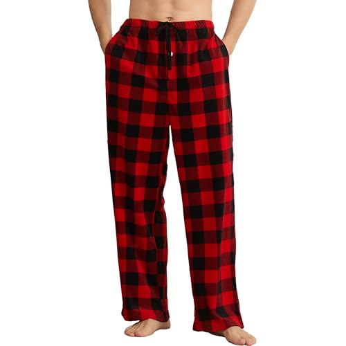 U2SKIIN Mens Fleece Plaid Pajama Pants Warm Lounge Sleep Bottoms with Pockets and Button Fly