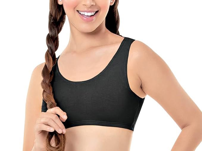Image of Sports Bra for Women & Girls, Cotton Non-Padded Full Coverage Beginners Activewear Training Bra for Teenager Kids