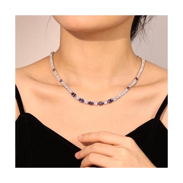 FANCIME Sterling Silver Tennis Necklace 4mm 18 inch Birthstone Necklace with 6 * 8mm Oval Gemstone Luxury Fine Birthday Jewelry Gifts for Women - Image 3