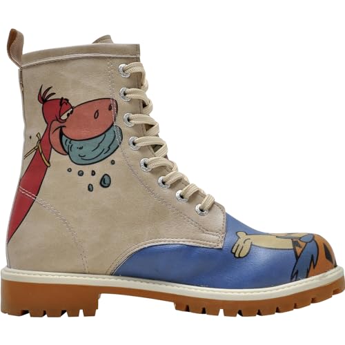 Image of DOGO Long Boots for Women - Family Rocks Flintstones, Size 9 | Vegan Leather and Unique Design Womens Winter Boots, Comfortable and Stylish Womens Boot