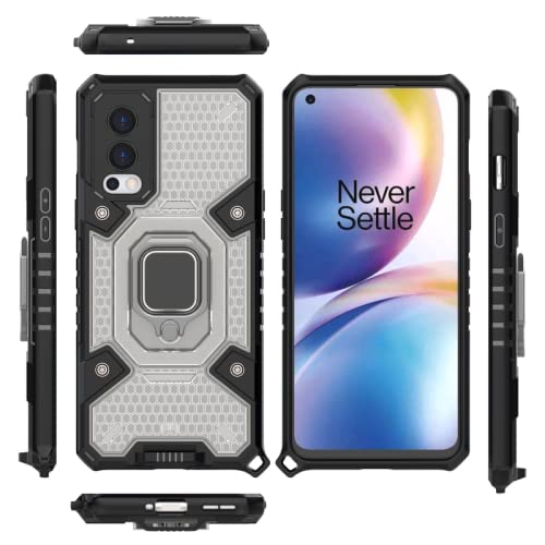 Image of Polycarbonate, Thermoplastic Polyurethane OnePlus Nord 2 5G Hybrid Shockproof Case Rotating Ring Holder and Kickstand in-Built Bumper Back Cover for OnePlus Nord 2 5G (Black)