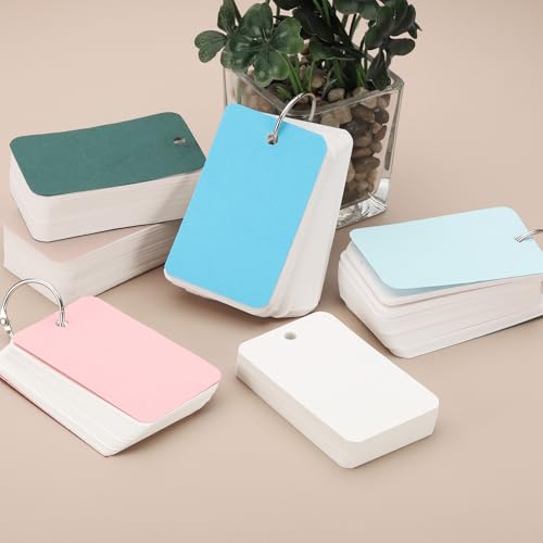 PATIKIL 10 cartões flash com anel, 8,9 x 5 cm em branco, 100 folhas em branco, cartões de índice, pe