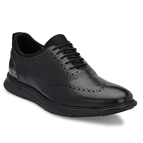 Image of Legwork Crossover Brogues for Men | Genuine Leather & Mesh Upper, Cushioned EVA Sole | Lightweight Semi-Formal Lace-Up Oxfords for Office, Travel & Casual Comfort