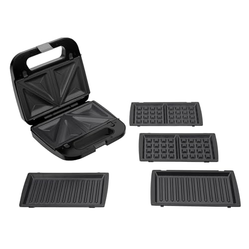 JATA JESW2010 - Appareil à croque-monsieur 3 en 1 : grill, appareil à croque-monsieur et gaufrier, plaques amovibles et interchangeables anti-adhésives, 750 W, grillage rapide et uniforme, stockage