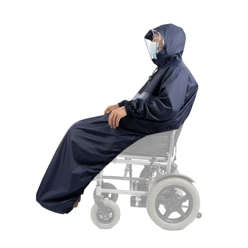 WEESTAAMO Waterproof Wheelchair Poncho with Sleeves - Adult Rain Cape with Hood Windproof Mobility Scooter Rain Cover & Wheelchair Blanket Alternative Lightweight Duty Ripstop Fabric (Navy Blue)