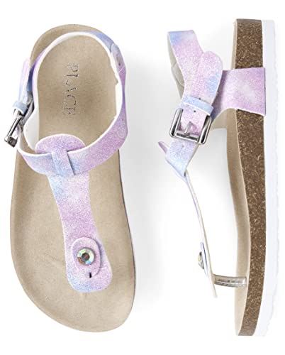 The Children's Place Girls T-Strap Sandals With Ankle Buckle, Glitter Tie Dye, 1 Big Kid #TOP2
