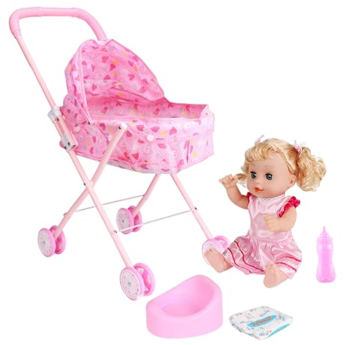 Poussette de poupée pliable avec voix et accessoires jouet simulation