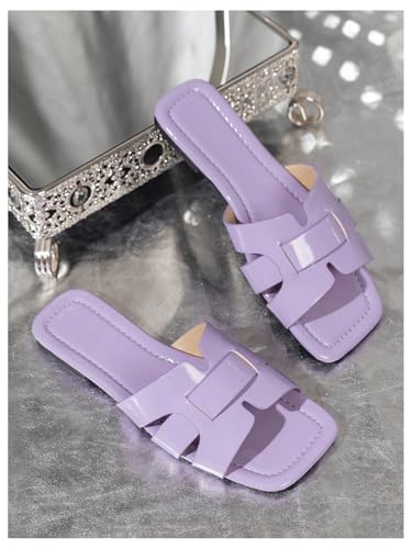 MakeMeChic Women's PU Leather Flat Sandals Square Open Toe Slip on Sandals Summer Shoes2