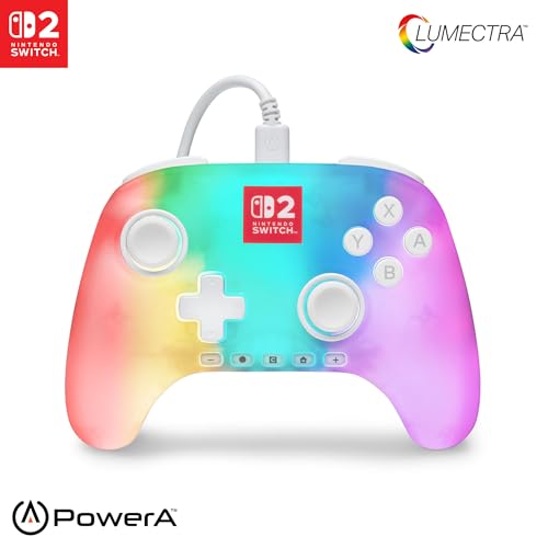 Image of PowerA Advantage Wired Controller for Nintendo Switch 2 with Lumectra - White, Officially Licensed, RGB Lighting, Hall Effects, Mappable Buttons, C Button, Pro Controller