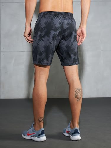 Image of TECHNOSPORT Men's Regular Fit All Over Print Stretchable Shorts with Quick Dry, Anti Odour for Gym, Sports and Regular Use