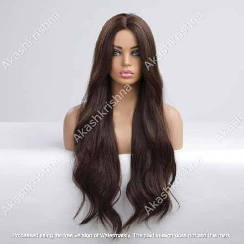 Image of Akashkrishna Ombre Brown Wig For women Long Wavy Synthetic Hair Wig Heat Resistant Natural Looking Hair Wigs For Daily Party Cosplay Use 26 Inch