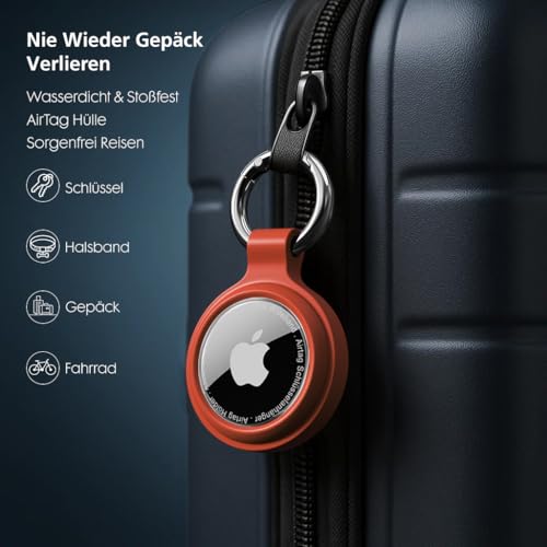 AirTag Schlüsselanhänger mit wasserdichter Hülle, 360° stoßfester Rundumpanzer für Apple AirTag - Anhänger für Schlüssel, Koffer, Tasche (4er Set)