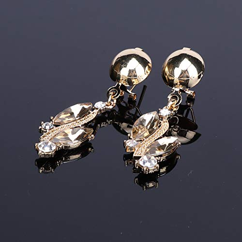 Bridal Costume Jewelry Sets Crystal Choker Necklace Earrings Ring Bracelet Set For Wedding Party Dress With Gift Box (Champagne) #TOP6