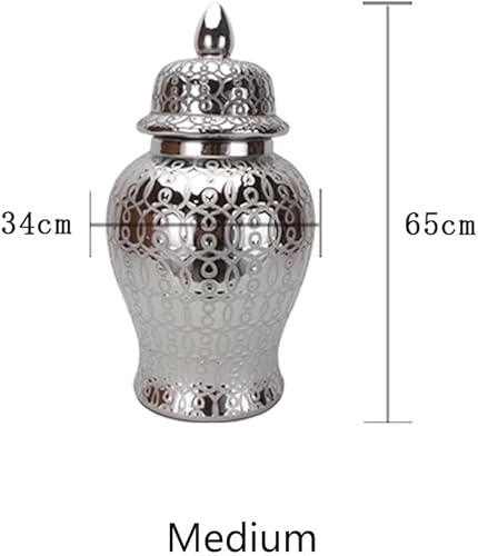 Miniatura 2 de Tarro de cerámica de mosaico plateado con tapa, tarro de jengibre antiguo con jarrón de porcelana plateada tradicional china texturizada para