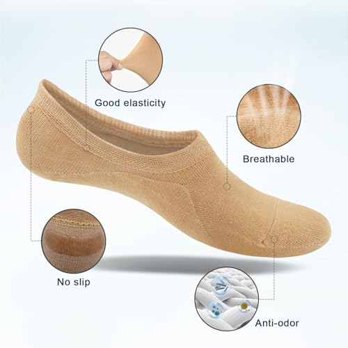 Image of SIXDAYSOX Womens No Show Socks - 4-8 Pairs, Low Cut, Non-Slip, Invisible Cotton Liner