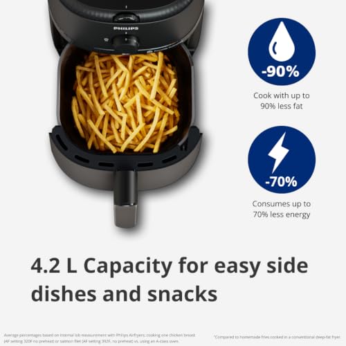 Image of PHILIPS Air Fryer NA120 /00, uses up to 90% less fat, 1500W, 4.2 Liter, with Rapid Air Technology (Black), Large