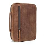 ELIZO Leather Bible Cover for Men Bible Case for Women Zippered Holder Protector Cross Church Tote Bag Carrying Organizer Sleeve Gift Standard Saddle