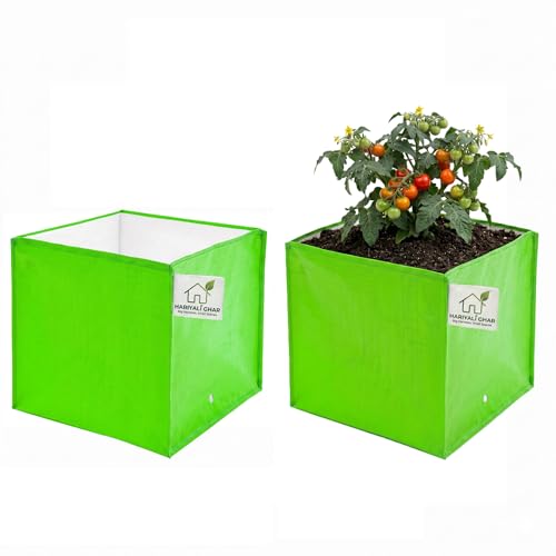 Image of Heavy Duty 260 GSM HDPE Pyramid Grow Bags 10x10x10 Inch, UV Protected Green Planting Bags for Terrace Kitchen Gardening Pack of 2