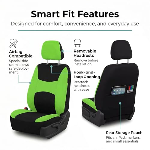 Image of FH Group Universal Car Seat Covers Front Set for SUV Truck Sedan Vans | Waterproof All-Purpose Cloth Seat Cover Set Airbag Compatible Washable Split Bench Protector Interior Upgrade - Green