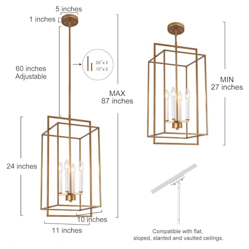 Image of KSANA Modern Gold Chandelier, 4-Light Geometric Pendant Chandeliers Hanging Light Fixture for Dining Room, Living Room, Bedroom, Kitchen Island, Foyer