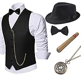 Jede Herren Kostüm Set beinhaltet: 1*Panama Gangster Hut, 1*Herren Weste, 1*Herren Halsschleife Fliege, 1*Falsche Taschenuhr und 1*Plastik Zigarre